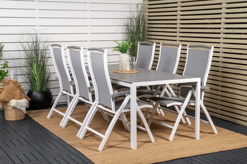 Break Spisegruppe 205 cm + 6 Albany Positionsstole - Grå / Hvid - Havemøbler - Udendørsgruppe - Havesæt
