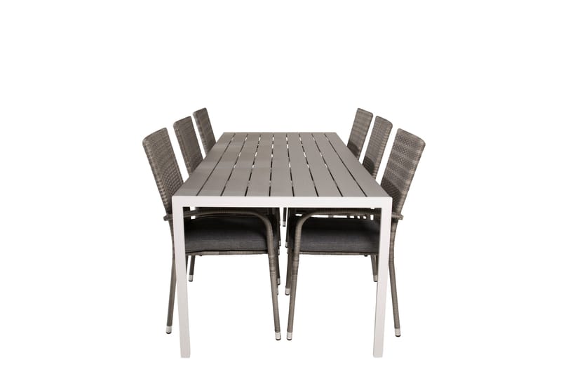 Break Spisegruppe 205 cm + 6 Anna Armstole, Grå / Hvid