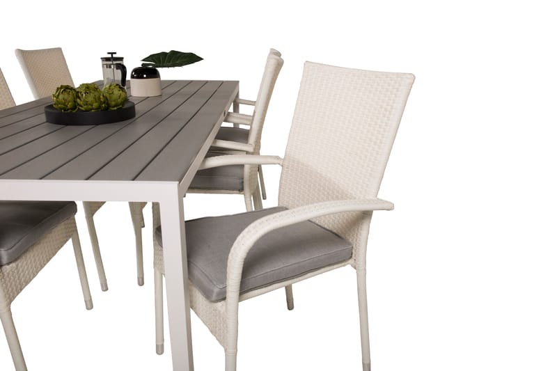 Break Spisegruppe 205 cm + 6 Anna Spisestole - Grå / Hvid - Havemøbler - Udendørsgruppe - Havesæt