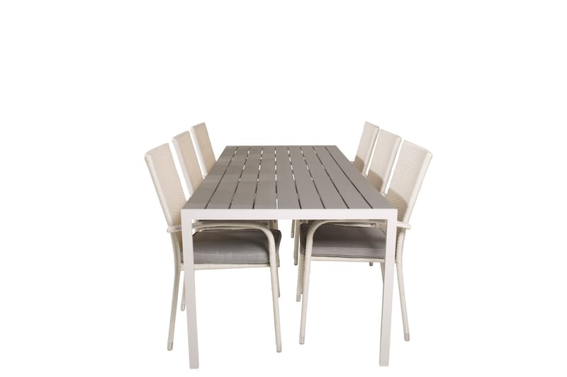 Break Spisegruppe 205 cm + 6 Anna Spisestole, Grå / Hvid