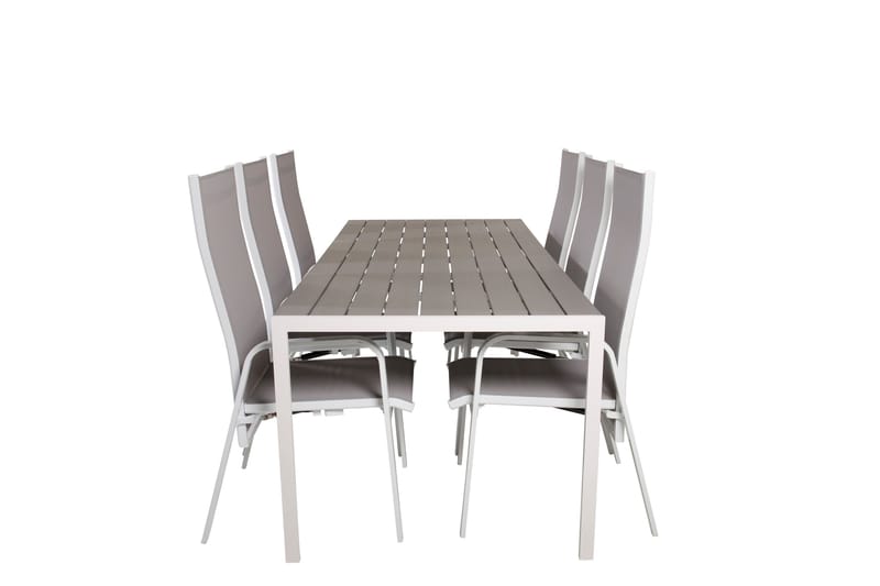 Break Spisegruppe 205 cm + 6 Copacabana Reclinerstole, Grå / Hvid