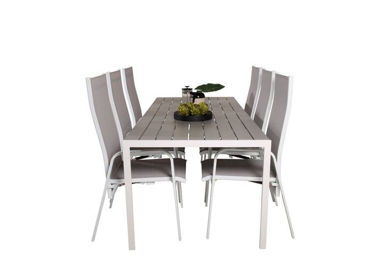 Break Spisegruppe 205 cm + 6 Copacabana Reclinerstole - Grå / Hvid - Havemøbler - Udendørsgruppe - Havesæt