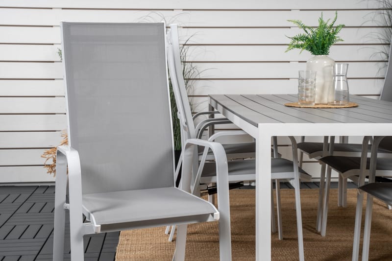 Break Spisegruppe 205 cm + 6 Copacabana Reclinerstole - Grå / Hvid - Havemøbler - Udendørsgruppe - Havesæt