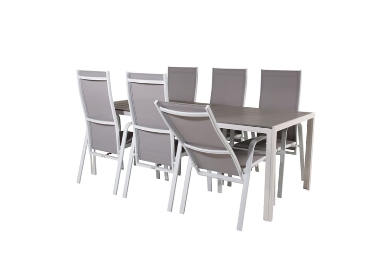 Break Spisegruppe 205 cm + 6 Copacabana Reclinerstole - Grå / Hvid - Havemøbler - Udendørsgruppe - Havesæt