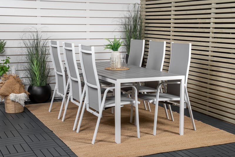 Break Spisegruppe 205 cm + 6 Copacabana Reclinerstole - Grå / Hvid - Havemøbler - Udendørsgruppe - Havesæt