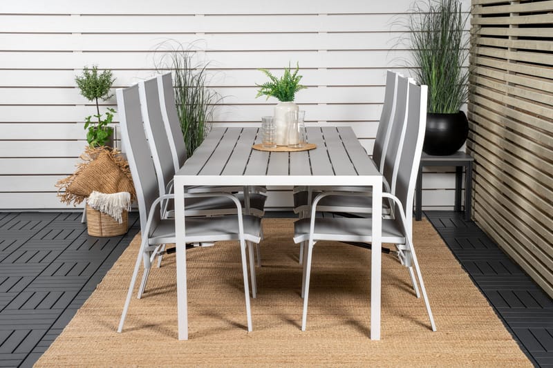Break Spisegruppe 205 cm + 6 Copacabana Reclinerstole - Grå / Hvid - Havemøbler - Udendørsgruppe - Havesæt