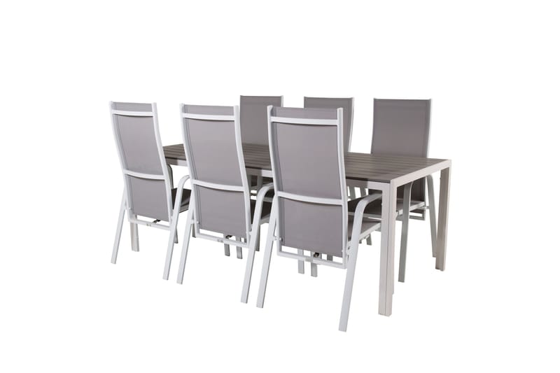 Break Spisegruppe 205 cm + 6 Copacabana Reclinerstole - Grå / Hvid - Havemøbler - Udendørsgruppe - Havesæt