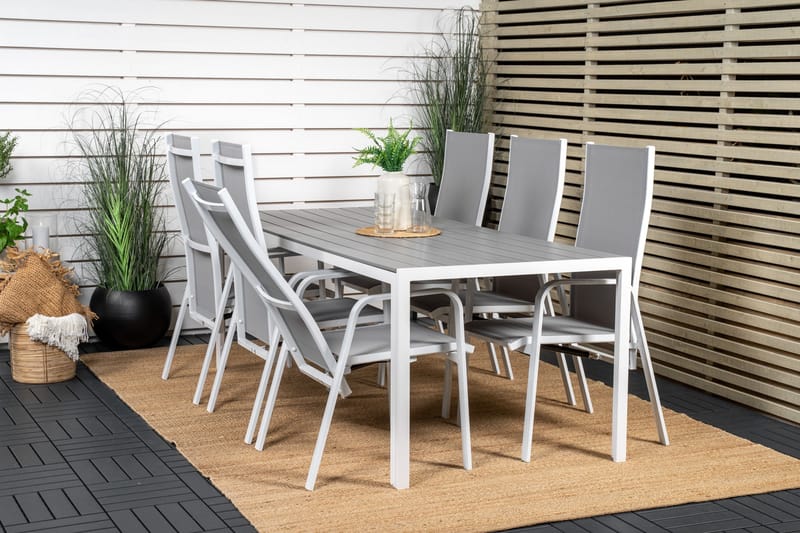 Break Spisegruppe 205 cm + 6 Copacabana Reclinerstole - Grå / Hvid - Havemøbler - Udendørsgruppe - Havesæt