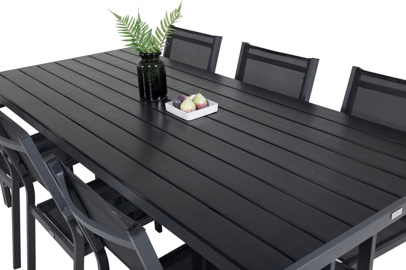 Break Spisegruppe 205 cm Rektangulær med 6 Copacabana Stole - Sort - Havemøbler - Udendørsgruppe - Havesæt