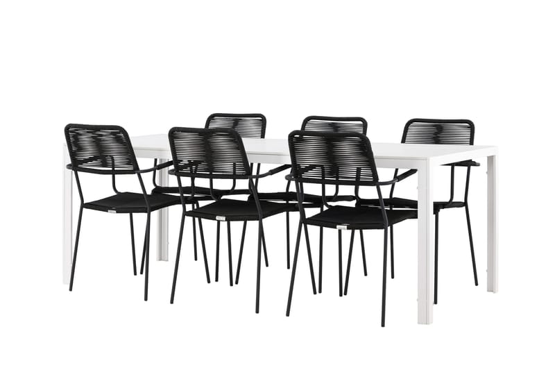 Break Spisegruppe cm Rektangulær med 6 Lindos Stole - Hvid - Havemøbler - Udendørsgruppe - Havesæt