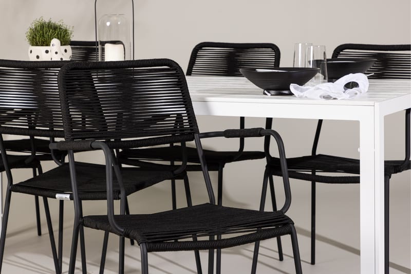 Break Spisegruppe cm Rektangulær med 6 Lindos Stole - Hvid - Havemøbler - Udendørsgruppe - Havesæt