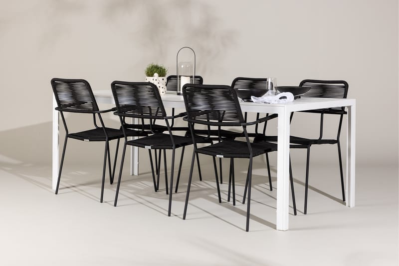 Break Spisegruppe cm Rektangulær med 6 Lindos Stole - Hvid - Havemøbler - Udendørsgruppe - Havesæt