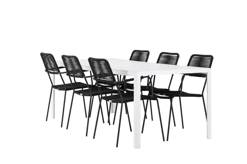 Break Spisegruppe cm Rektangulær med 6 Lindos Stole - Hvid - Havemøbler - Udendørsgruppe - Havesæt