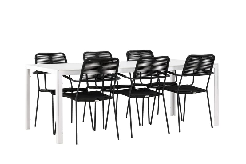 Break Spisegruppe cm Rektangulær med 6 Lindos Stole - Hvid - Havemøbler - Udendørsgruppe - Havesæt