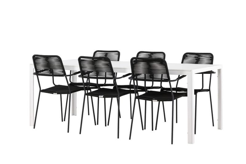 Break Spisegruppe cm Rektangulær med 6 Lindos Stole - Hvid - Havemøbler - Udendørsgruppe - Havesæt