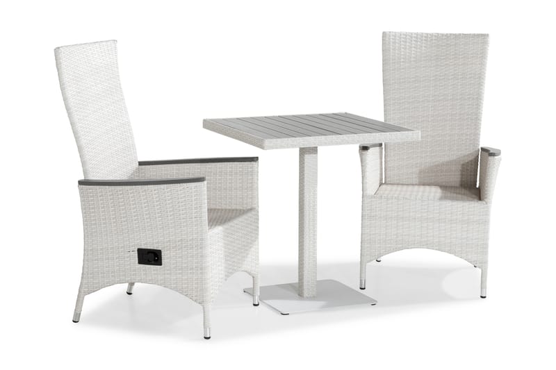 Bahamas Cafésæt 70x70 + 2 Jenny Lyx Justerbar Lænestol - Hvid/Grå - Havemøbler - Balkon - Balkonmøbler - Altansæt