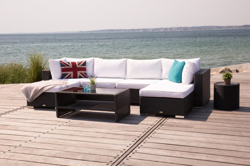 Bahamas Loungesæt 6 Personers+Bord m. Hylde - Sort - Altanmøbler - Sofagrupper udendørs - Loungesæt