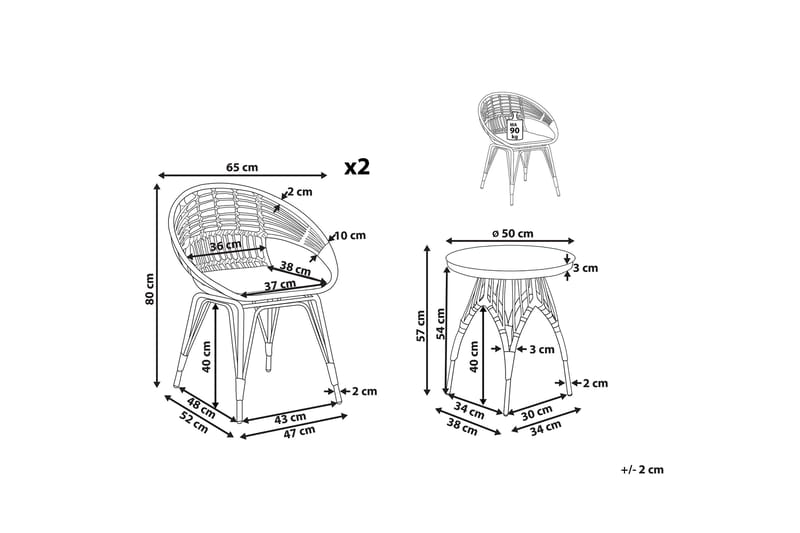 Balkon sæt bord og 2 stole rattan PELLARO - Træ / natur - Havemøbler - Udendørsgruppe - Cafesæt