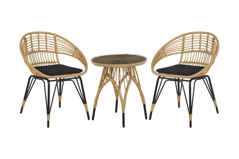 Balkon sæt bord og 2 stole rattan PELLARO - Træ / natur - Havemøbler - Udendørsgruppe - Cafesæt