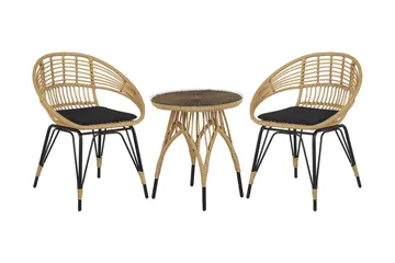 Balkon sæt bord og 2 stole rattan PELLARO - Træ / natur - Havemøbler - Udendørsgruppe - Cafesæt