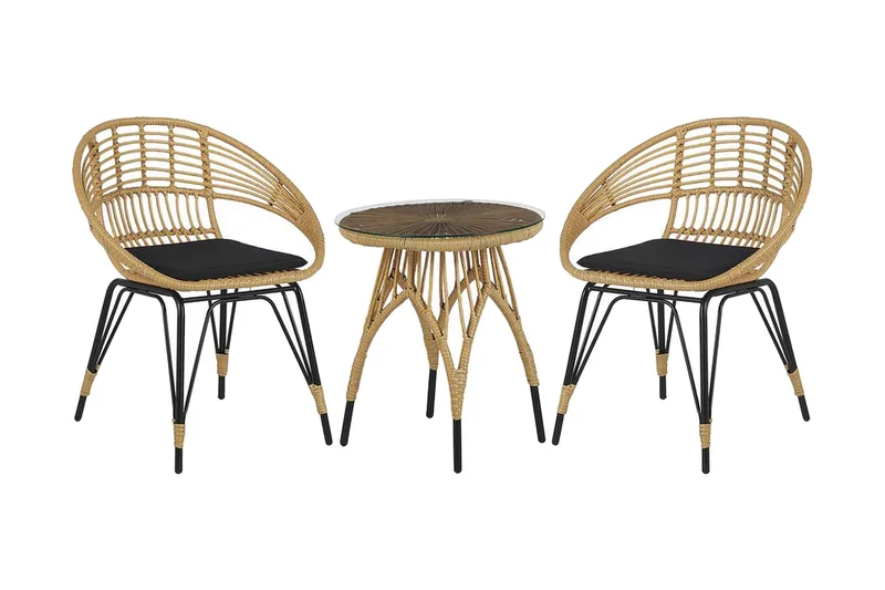 Balkon sæt bord og 2 stole rattan PELLARO, Træ / natur