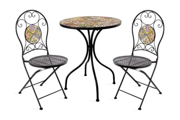 Balkongset Morocco Bord Och 2 Stolar Mosaik Black, Multicolor - Havemøbler - Udendørsgruppe - Cafesæt