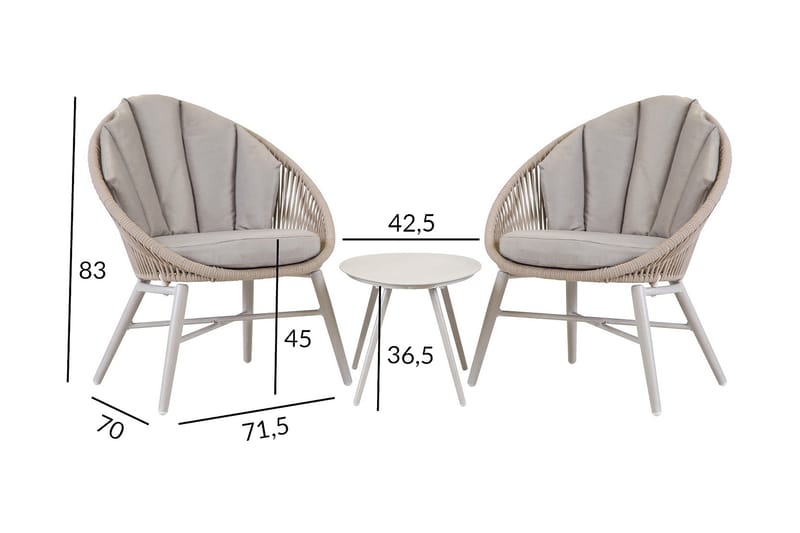 Balkonsæt SHELLY bord og 2 stole grå / beige - Altansæt - Cafesæt