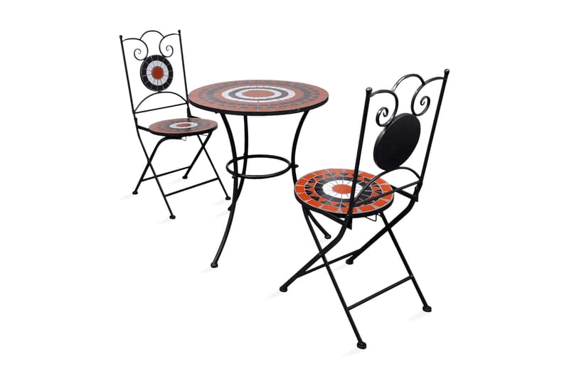 Bistrosæt 3 Dele Keramikfliser Terracotta Og Hvid - Brun - Havemøbler - Udendørsgruppe - Cafesæt