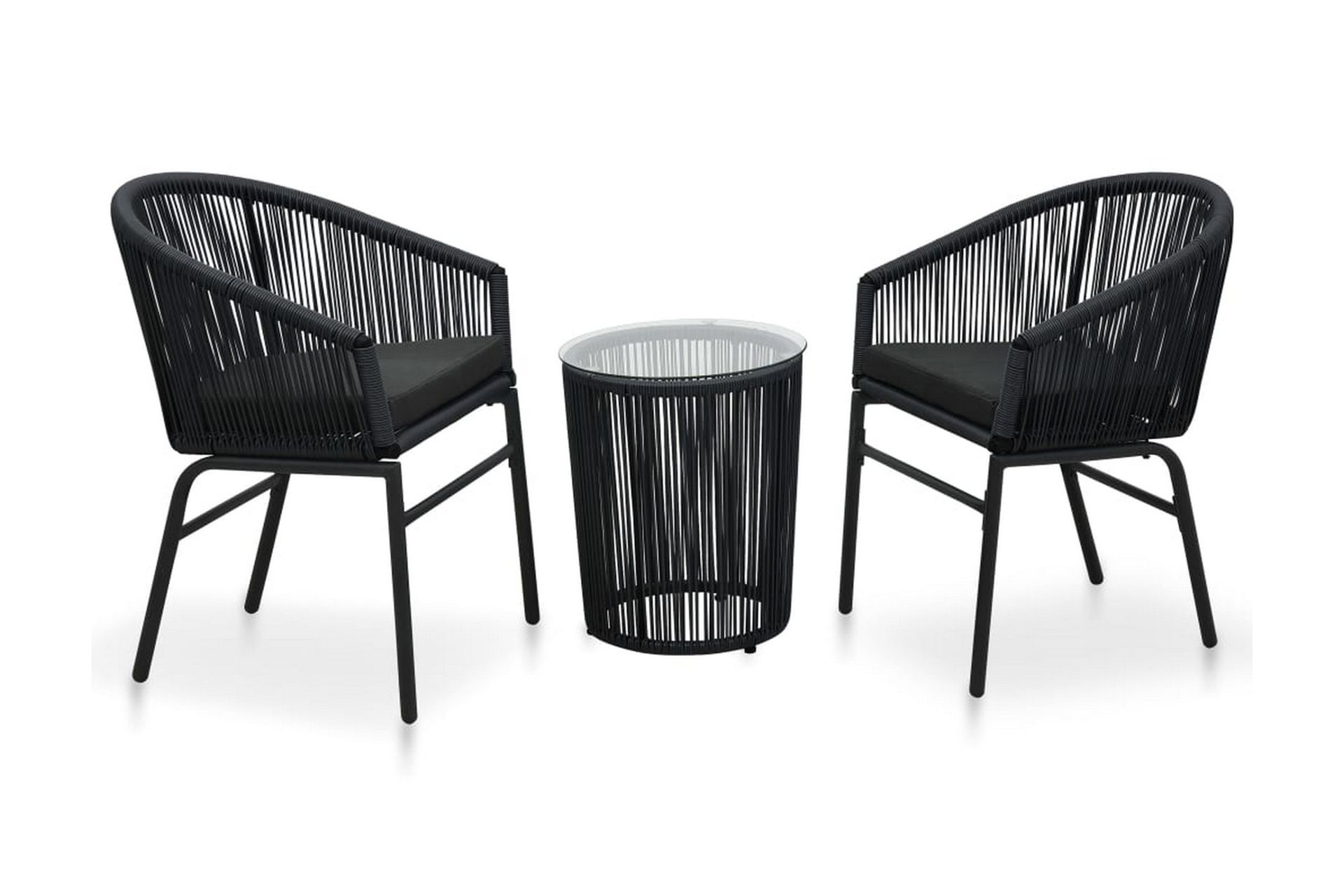 bistrosæt 3 dele med hynder PVC-rattan sort - Sort - Havemøbler - Udendørsgruppe - Cafesæt