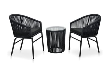 bistrosæt 3 dele med hynder PVC-rattan sort - Sort - Havemøbler - Udendørsgruppe - Cafesæt
