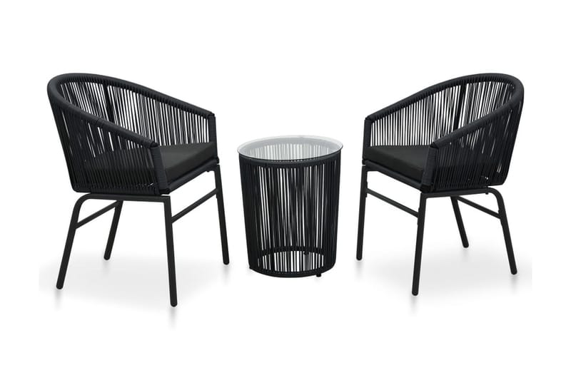 bistrosæt 3 dele med hynder PVC-rattan sort - Sort - Havemøbler - Udendørsgruppe - Cafesæt