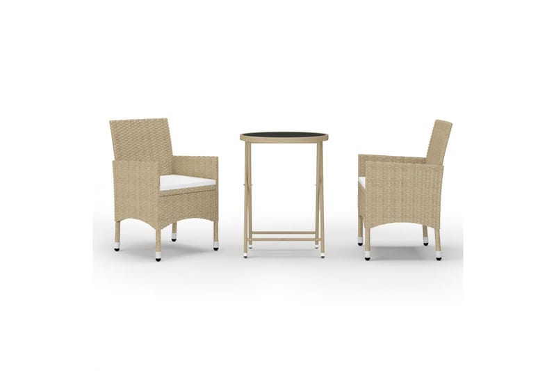 bistrosæt til haven 3 dele polyrattan og hærdet glas beige - Beige - Havemøbler - Udendørsgruppe - Cafesæt