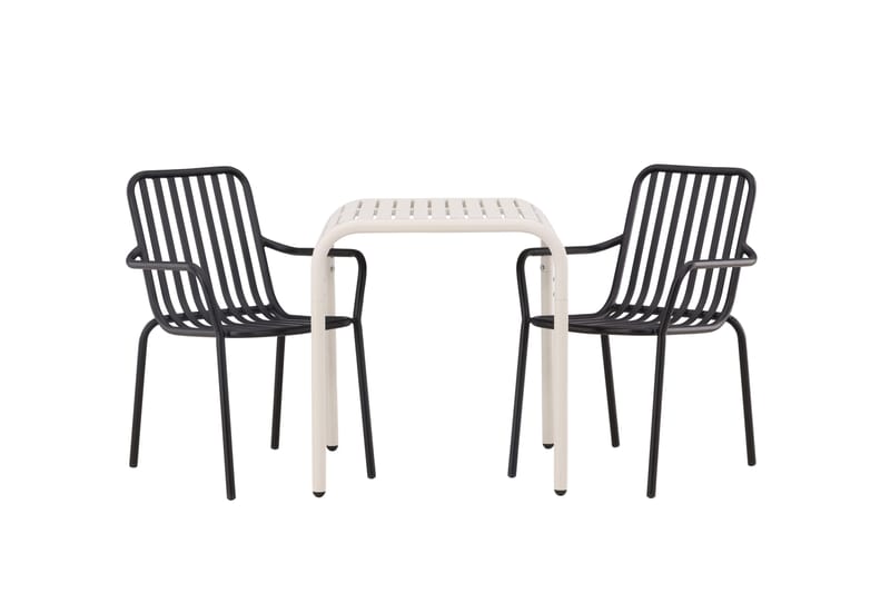 Borneo Cafésæt 70 cm + 2 Peking Armlænsstole, Sort/Beige