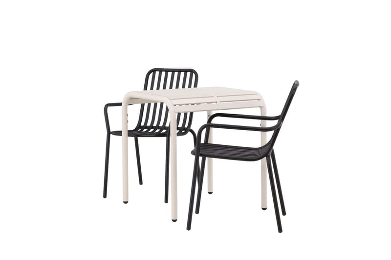 Borneo Cafésæt 70 cm + 2 Peking Armlænsstole - Sort/Beige - Havemøbler - Balkon - Balkonmøbler - Altansæt