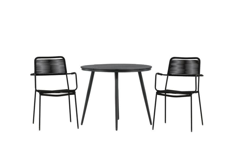 Break Cafésæt Ø90 cm + 2 Lindos Armstol, Sort