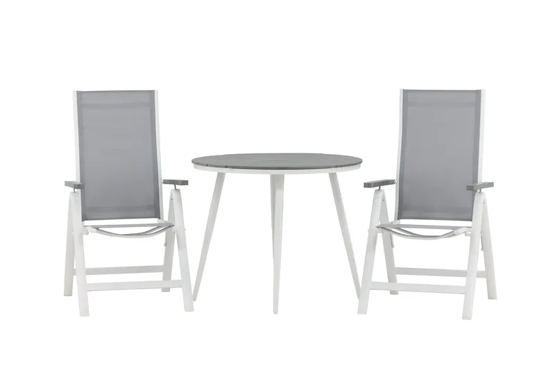Break Cafesæt Rund 90 cm + 2 Albany Positionstol, Hvid/Grå