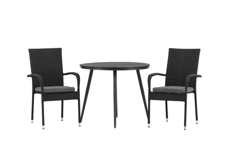 Break Cafesæt Rund 90 cm + 2 Anna Spisestol, Sort