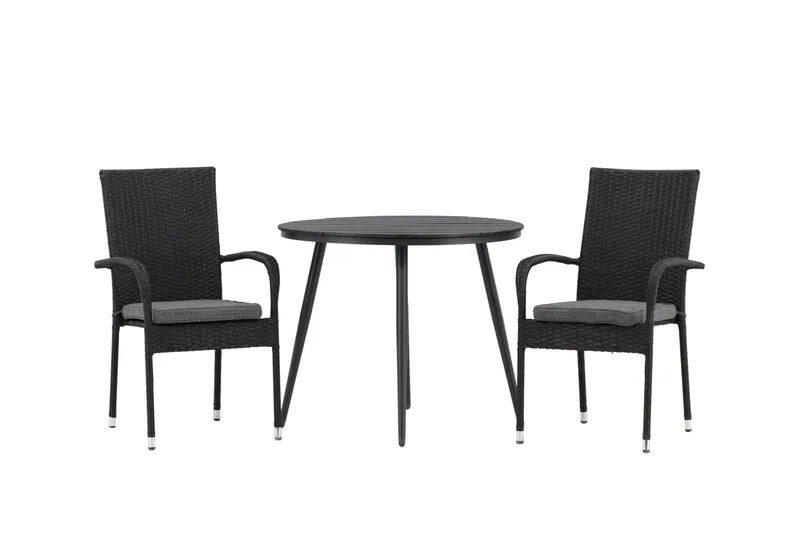 Break Cafesæt Rund 90 cm + 2 Anna Spisestol, Sort