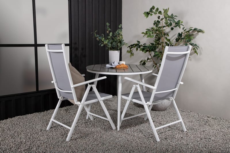Break Cafesæt Rund 90 cm + 2 Break Positionsstolee - Hvid/Grå - Havemøbler - Balkon - Balkonmøbler - Altansæt
