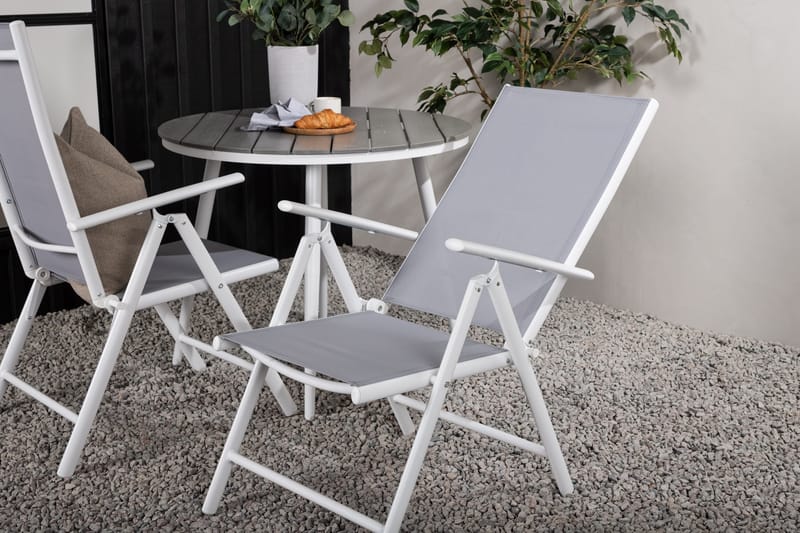 Break Cafesæt Rund 90 cm + 2 Break Positionsstolee - Hvid/Grå - Havemøbler - Balkon - Balkonmøbler - Altansæt