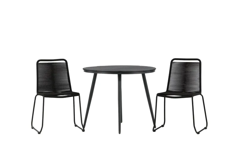 Break Cafesæt Rund 90 cm + 2 Lindos Stabelbar stol, Sort