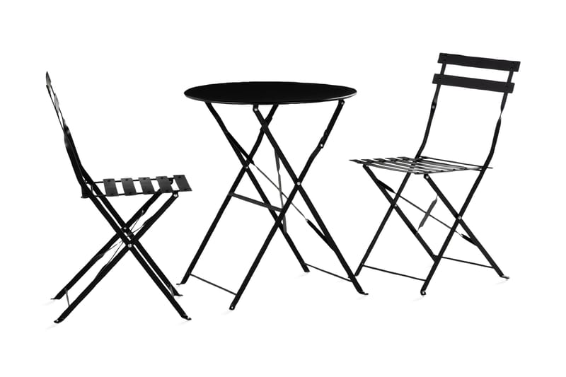 Brunshuse Cafésæt 60 cm Rund + 2 Klapstole - Sort - Havemøbler - Udendørsgruppe - Cafesæt