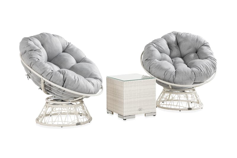 Cozy Caféset + 2 Cozy lænestole - Hvid / kunst rattan - Havemøbler - Udendørsgruppe - Cafesæt