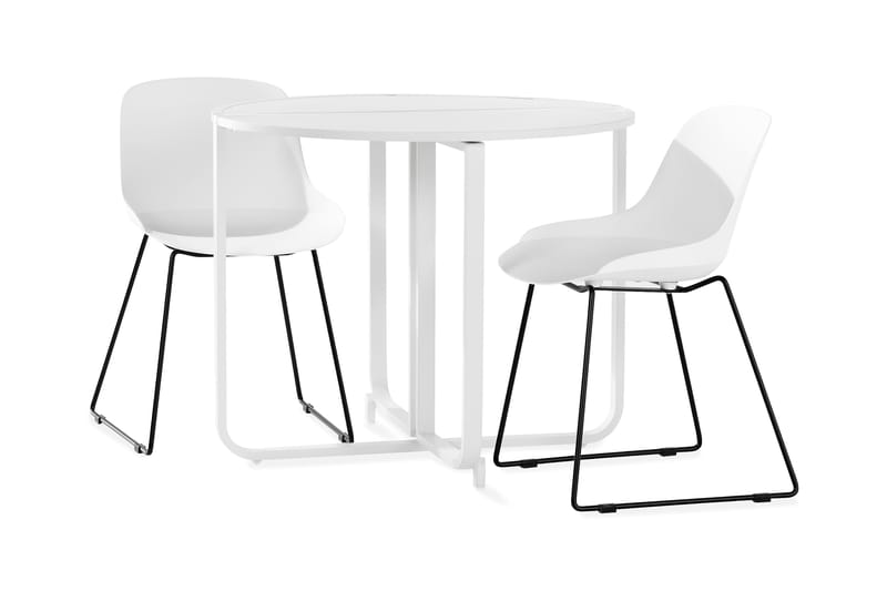 Flippy Café-gruppe 90 cm Rund + 2 Lecce Spisestole - Hvid - Altansæt - Cafesæt