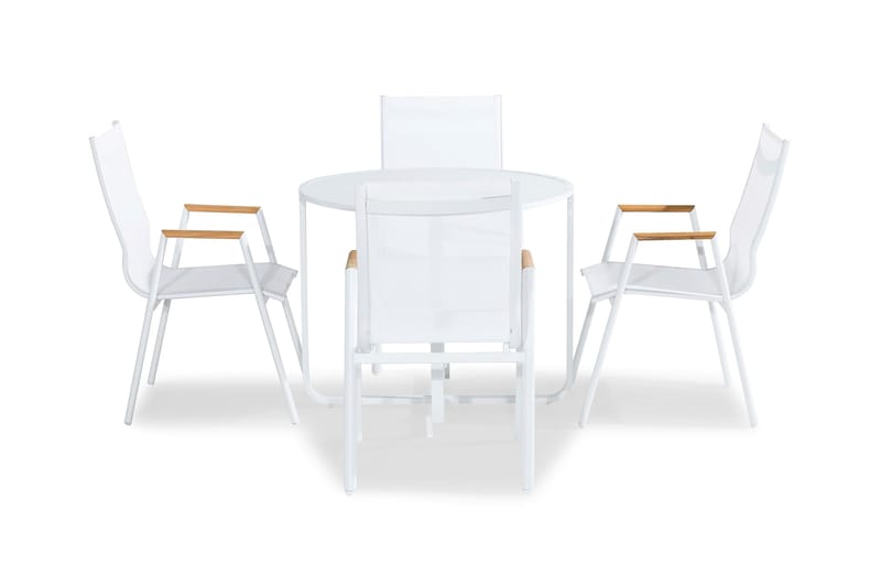Flippy Cafésæt 90 Rund + 4 Las Vegas Armstol, Hvid/Teak