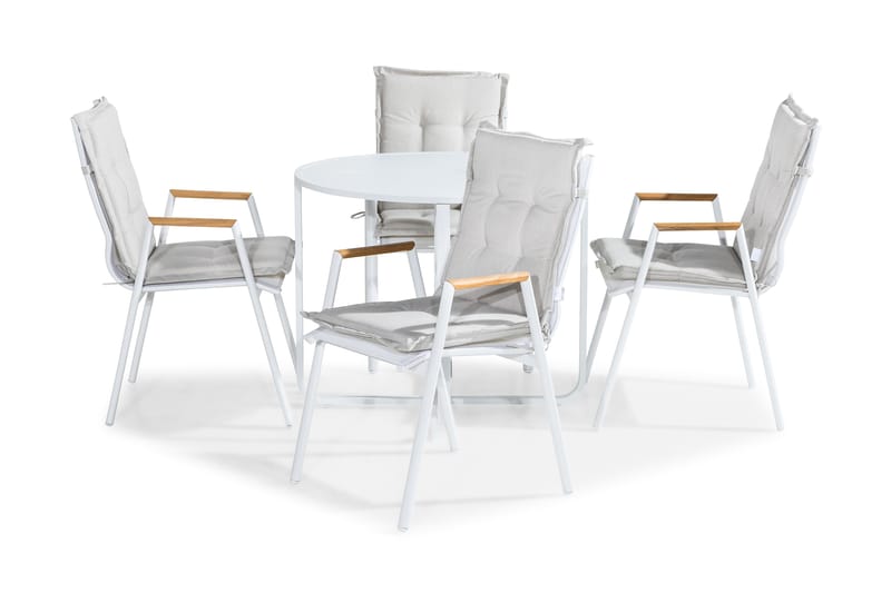 Flippy Cafésæt 90 Rund + 4 Las Vegas Armstol m. Hynde, Hvid/Teak/Offwhite