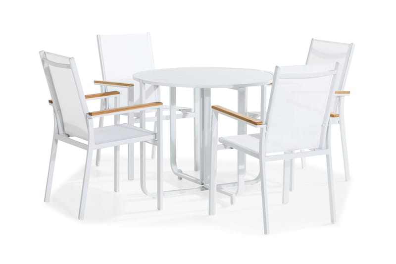 Flippy Cafésæt 90 Rund + 4 Las Vegas Stabelstol, Hvid/Teak