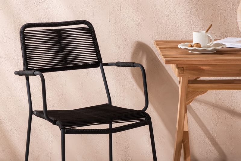 Ghana Cafésæt 70 cm + 2 Lindos Armstol - Brun/Sort - Havemøbler - Balkon - Balkonmøbler - Altansæt