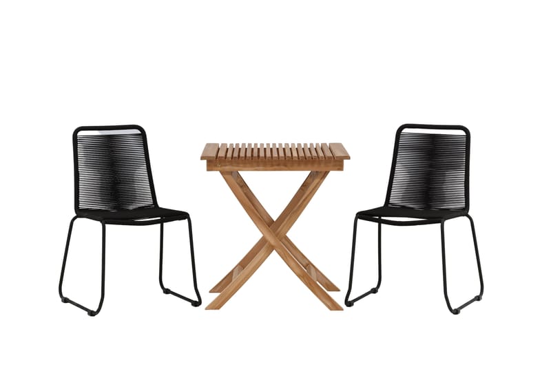 Ghana Cafesæt 70x70 cm + 2 Lindos Stabelbar stol - Sort/Brun - Havemøbler - Balkon - Balkonmøbler - Altansæt
