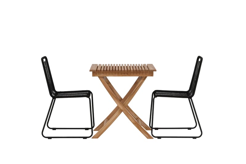 Ghana Cafesæt 70x70 cm + 2 Lindos Stabelbar stol, Sort/Brun